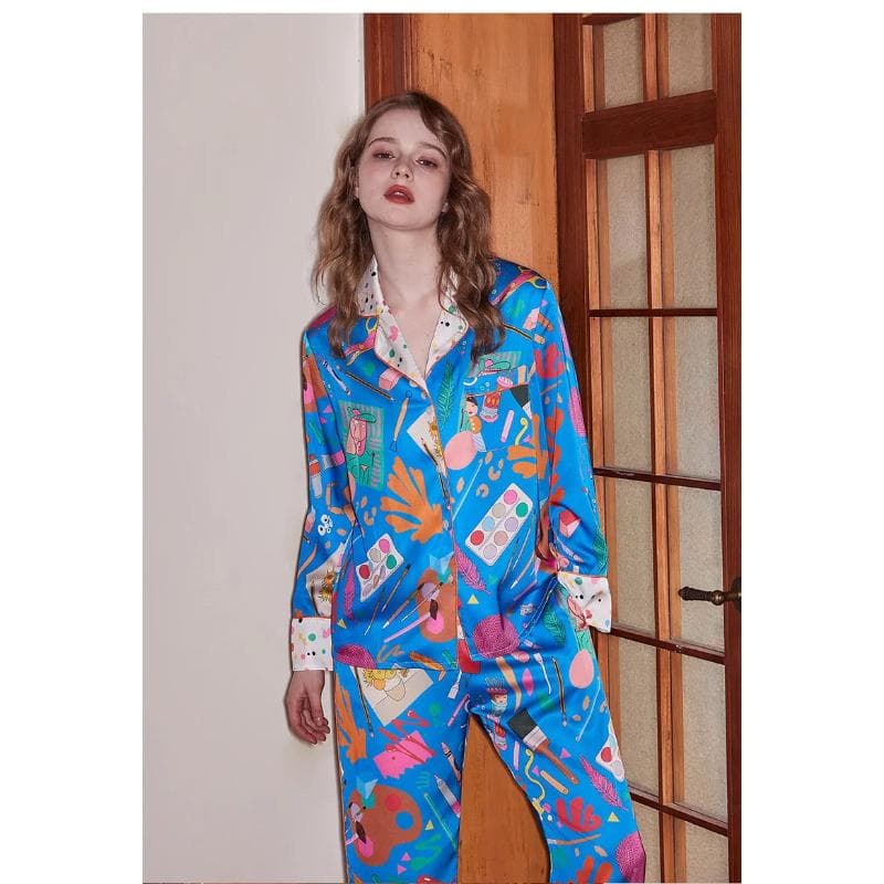 Comfortable Pajamas Women High-end Sense Style Lapel Spring/Summer Long Sleeve Home Suit XL