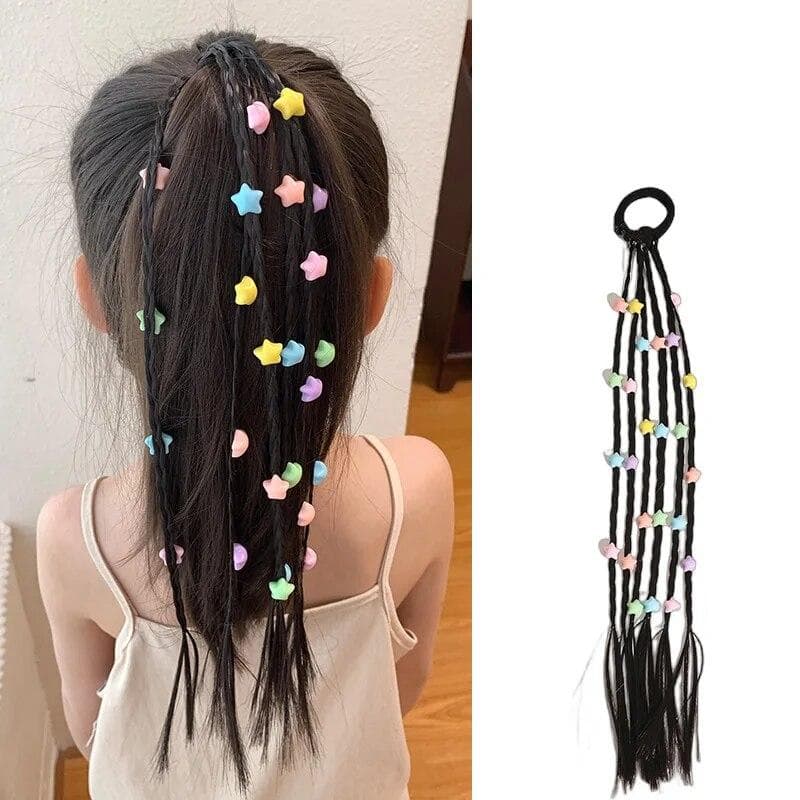 1PC Girls Pentagram Flower Wigs Ponytail Headbands Rubber Hair Bands Headwear Kids Hair Accessories Lovely Hair Ornament Pentagram