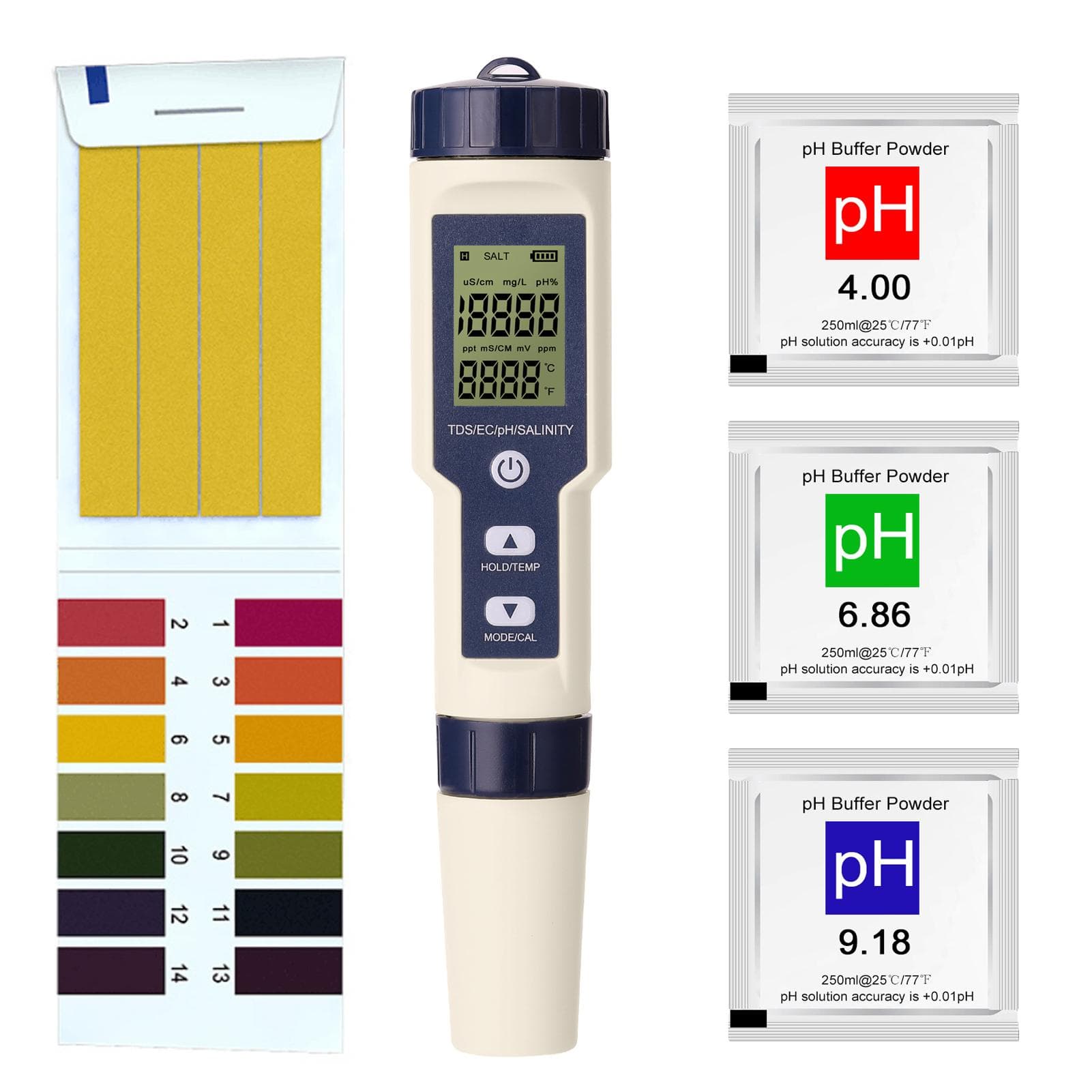 5 in 1 Professional Multi-parameter Combo Testing Meter PH/EC/TDS/Salinity/Thermometer Digital without backlight