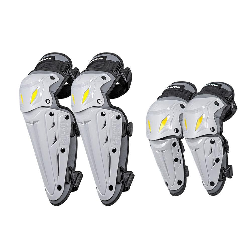 SULAITE 4pcs Knee and Elbow Guards Shin Protector Pads Motorcycle Riding Protective Gear Breathable silver