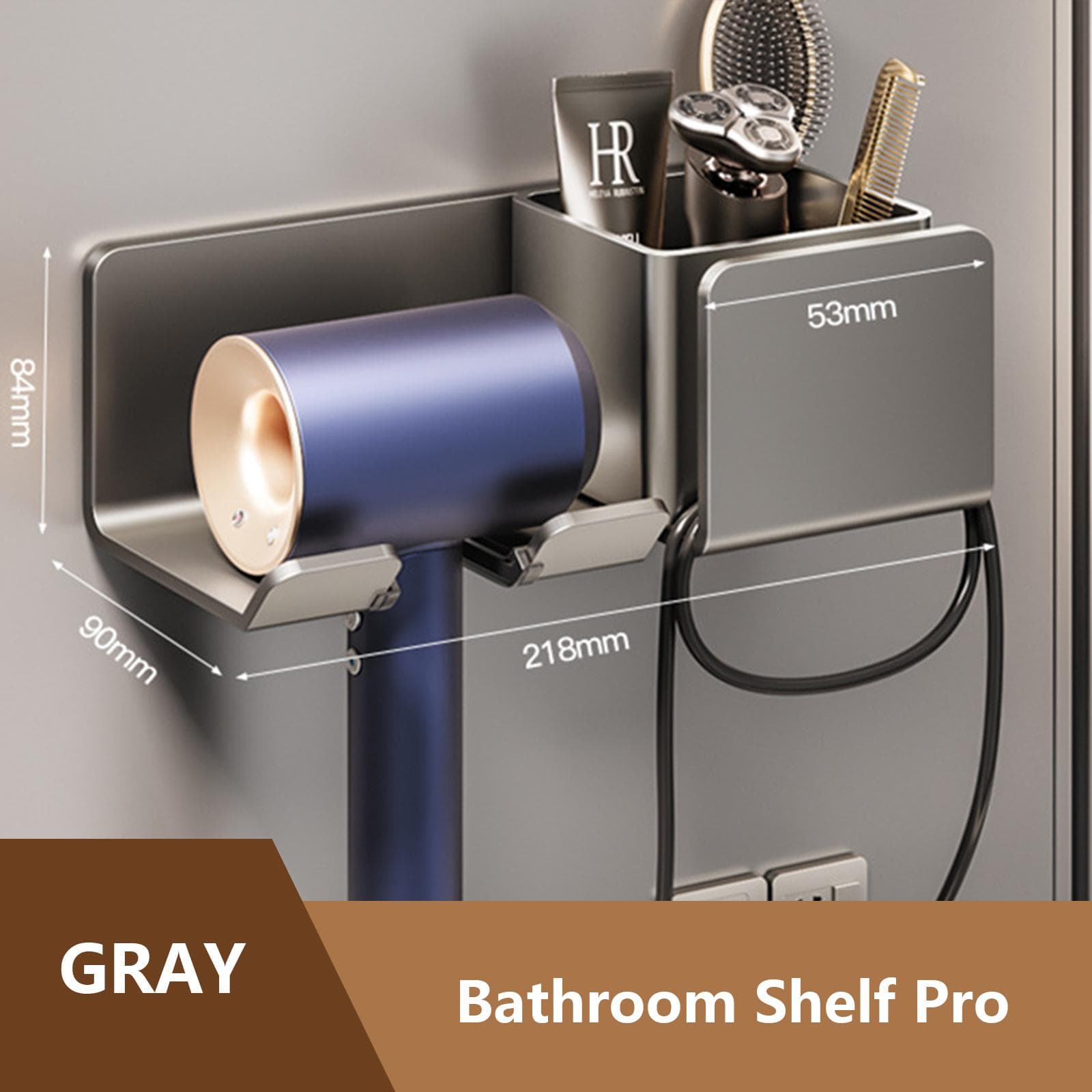 Hair Dryer Holder Wall Dryer Cradle Straightener Stand Hairdryer Organizer Box Toilet Blower Holder Shelf Bathroom Accessories grey