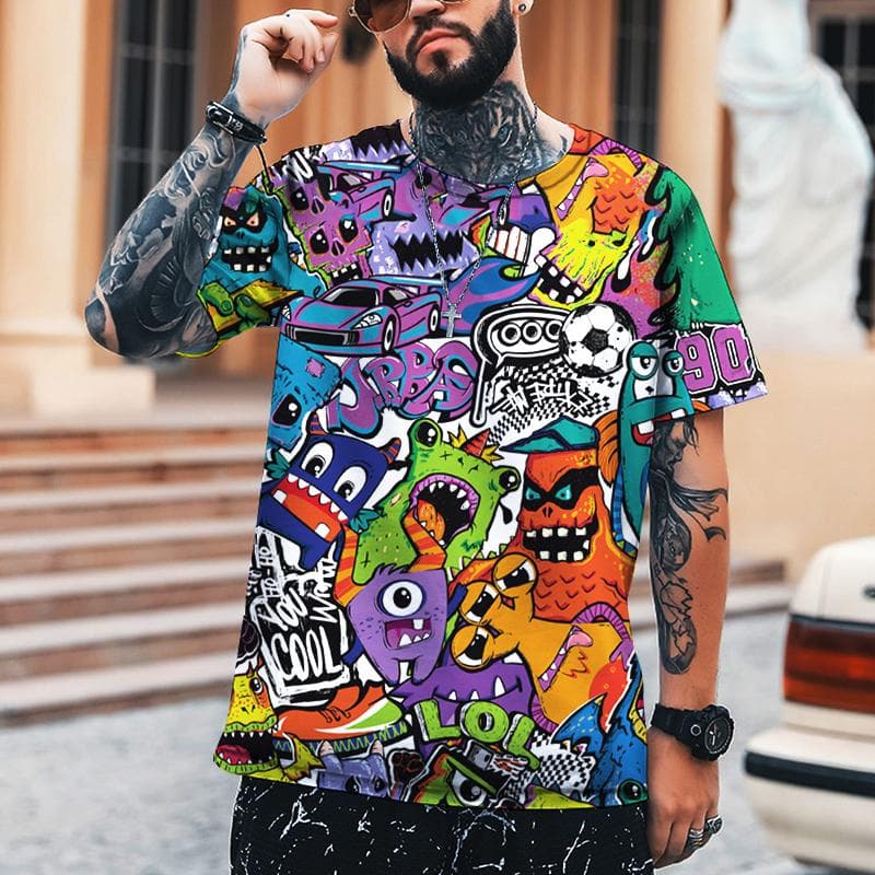 2022 New Men's Fashion Street Hip-hop Graffiti 3d Printing T-shirt XL