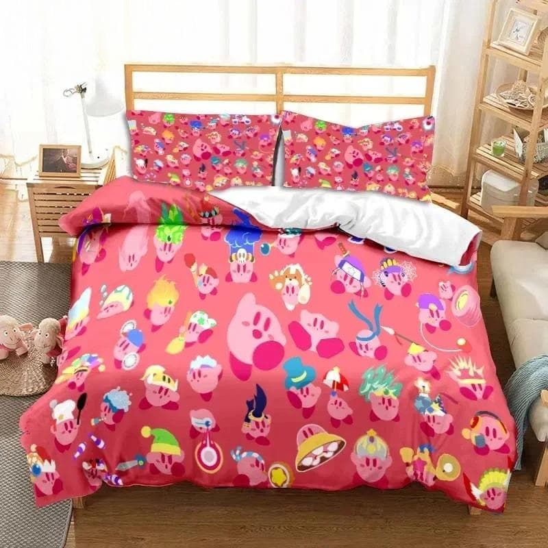 3D Printed Kawaii Cartoon Kirbys Bedding Set Single Twin Full Queen King Size Bed Set Adult Kid Bedroom Bedding Gift 135x200cm 2pcs