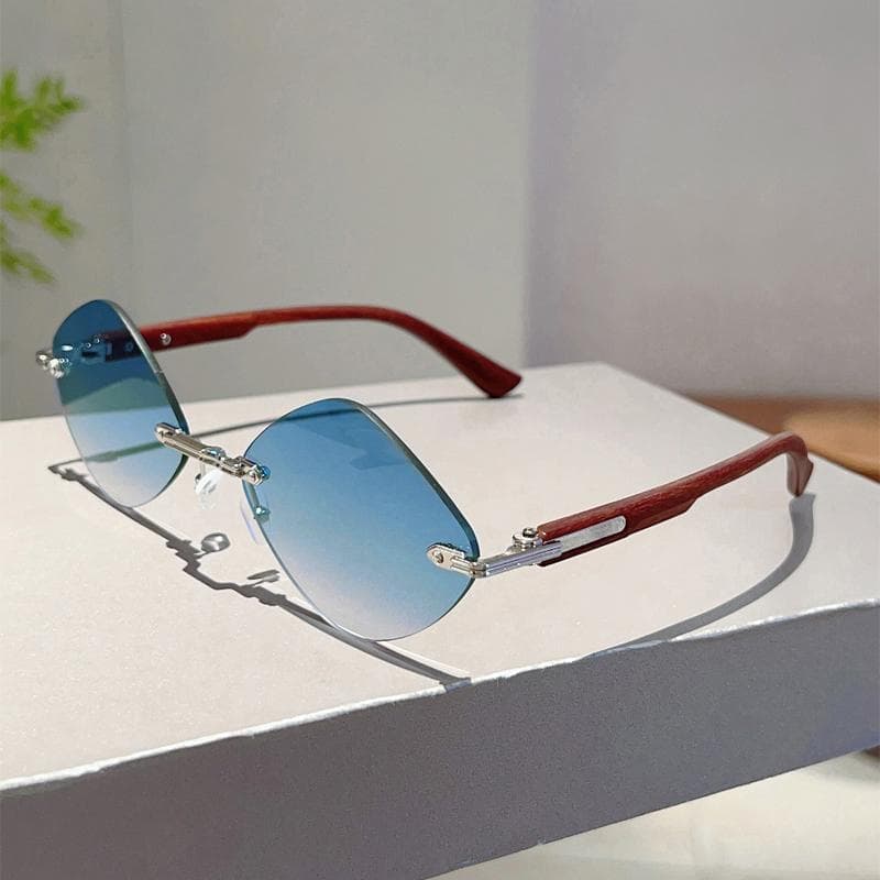 KAMMPT Rimless Rhombic Sunglasses Men Women Vintage Gradient Trendy Brand Design Outdoor Sun Glasses Fashion Casual Shades as picture shows