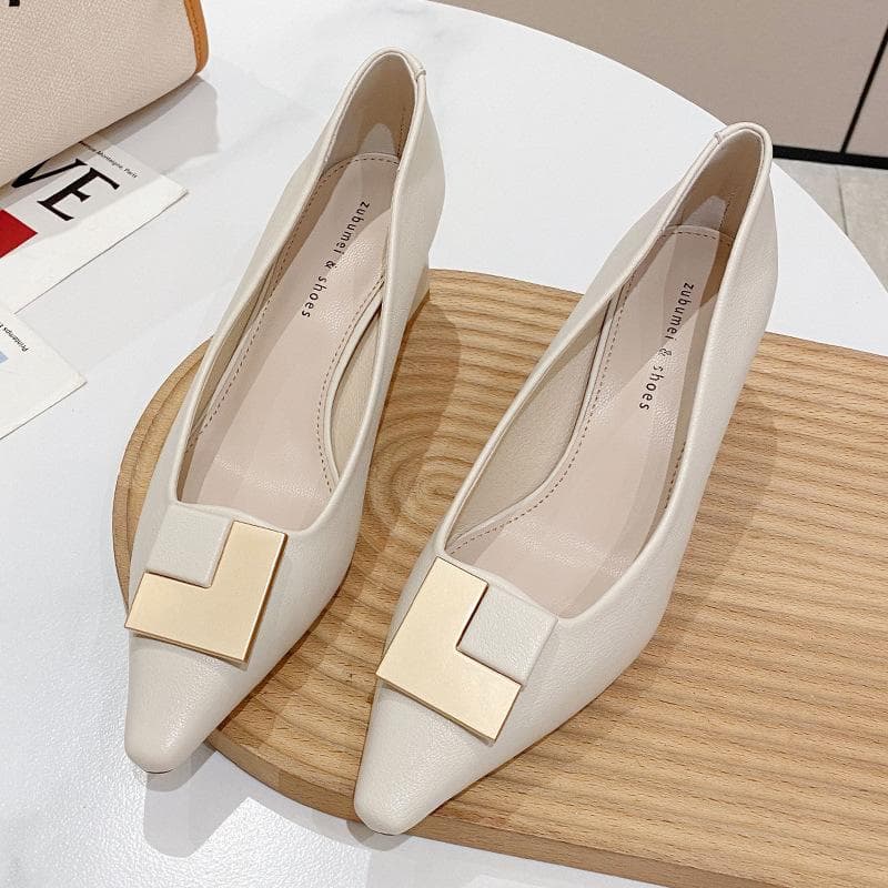 Korean Fashion Professional Single Shoes Feminine Temperament Square Head High Heels Fairy Style Shallow Mouth Thick Heel Women's Shoes 36