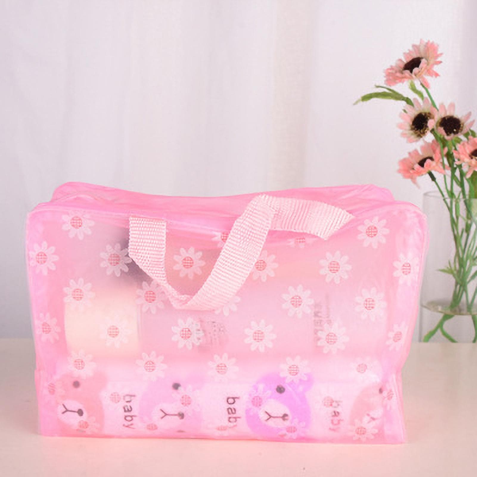 Waterproof Cosmetic Bag PVC Transparent Zippered Toiletry Carry Pouch for Bath SuppliesPink pink