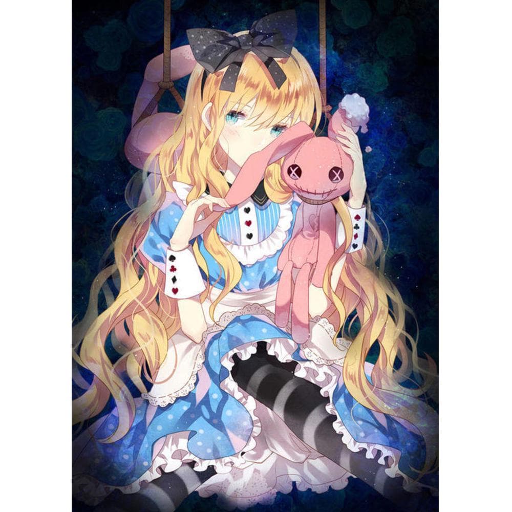 Full Round 5D DIY Diamond Painting Anime Cat Girl 3d Embroidery Pattern Fantasy Elf Princess Cross Stitch Mosaic Sticker 20X30CM light blue