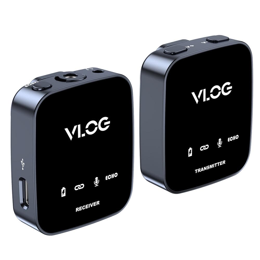 Wireless Lapel Microphone 2.4G Stereo NoiseCanceling CollarOn Microphone for Live Streaming & black