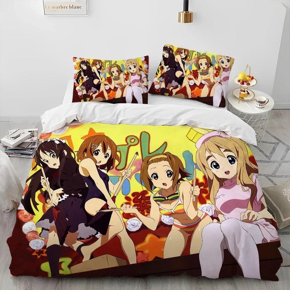 K-ON Cartoon Cute Lolita Kawaii Girls Comforter Bedding Set,Duvet Cover Bed Set Quilt Cover Pillowcase,Queen Size Bedding Set 3D 70x133cm 2pcs