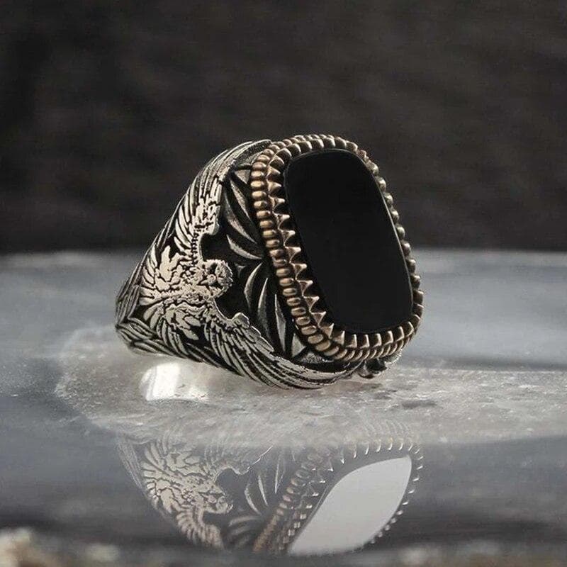 Retro Handmade Turkish Signet Rings For Men Ancient Silver Color Carved Scorpion Animal Rings Yellow Zircon Inlay Muslim Rings 9
