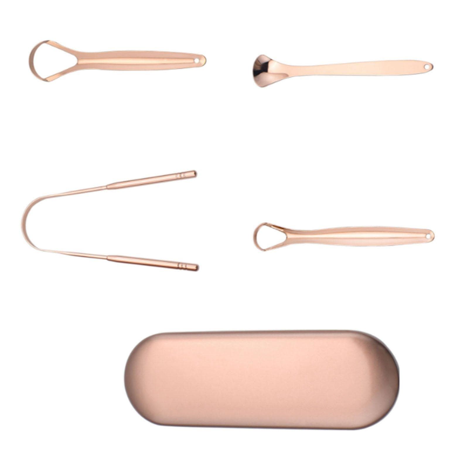 Tongue Scraper Set Reduce Bad Breath Flexible Rose Gold Stainless Steel Tongue Cleaner for Adult