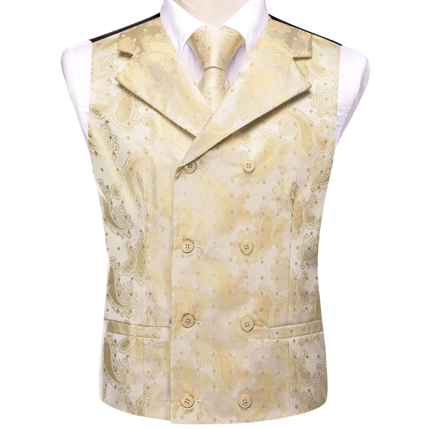 Mens Silk Victorian Vest Paisley Waistcoat Tie Hanky Cufflinks Set For Wedding 3XL