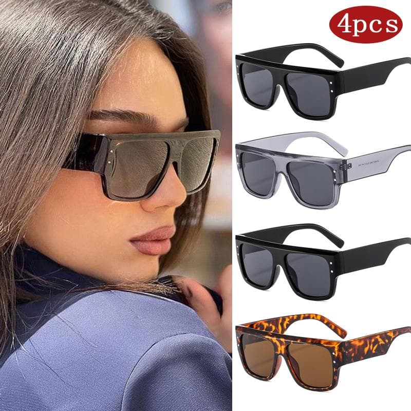 4pcs Vintage Square Sunglasses Women Wide Leg UV400 Protection Classic Rice Nail Sun Glasses Unisex Fashion Accessories show as picture
