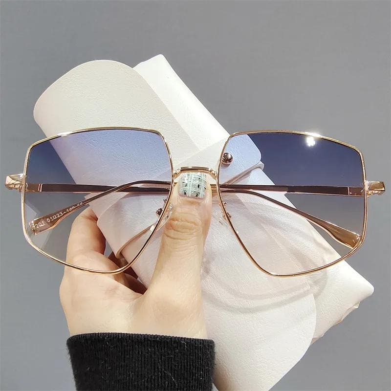 Oversized Gradient Sunglasses For Women UV400 Protection Vintage Fashion Alloy Frame Female Sun Glasses