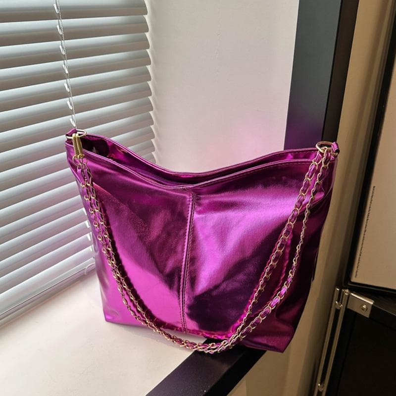 Yogodlns Vintage Patent Leather Large Capacity Tote Bag Women New Fashion Commuter Classic Texture Shoulder Underarm Bag 31.5x10.5x25cm Rose