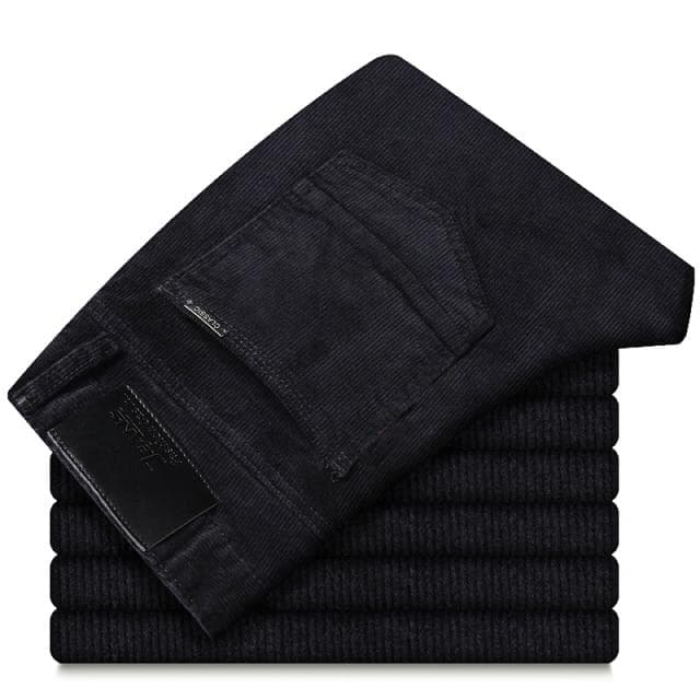 Men's Fashion Thick Corduroy Casual Trousers Winter Autumn Stretch Trousers Men's Brand Casual Trousers Tide 31 black