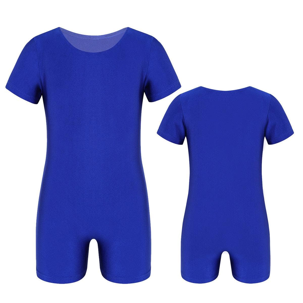 Kids Boys Girls Short Sleeves Solid Color Stretchy Ballet Dance Gymnastics Leotard Jumpsuit Unitard 13-14 Years royal blue