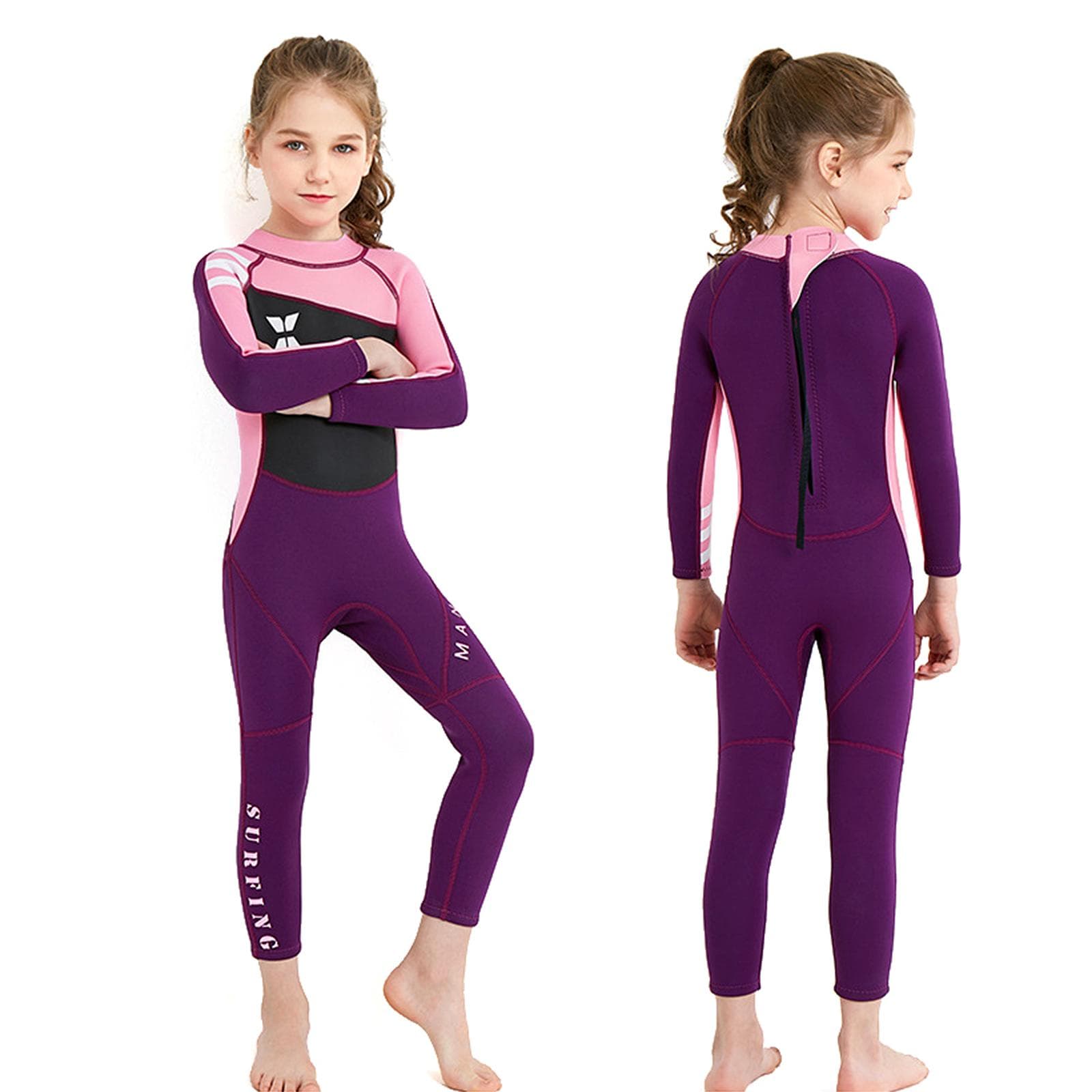 Kid Wetsuit One Piece Neoprene Swimsuit Sun-Protective for Surfing Diving Swimming Boating In Winter L black