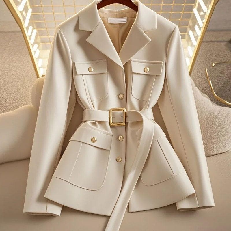 Apricot colored jacket for women with unique temperament, high-end waist cinching short top for socialites S apricot