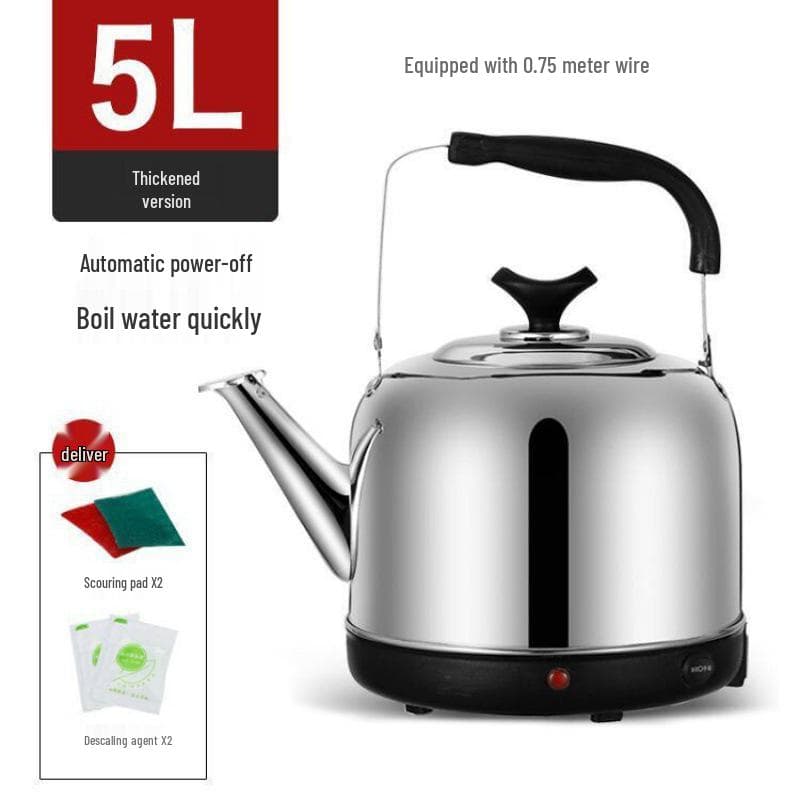 Electric Stainless Steel Kettle with Whistle, Large Capacity, Auto Power-Off, Insulated Household Teapot