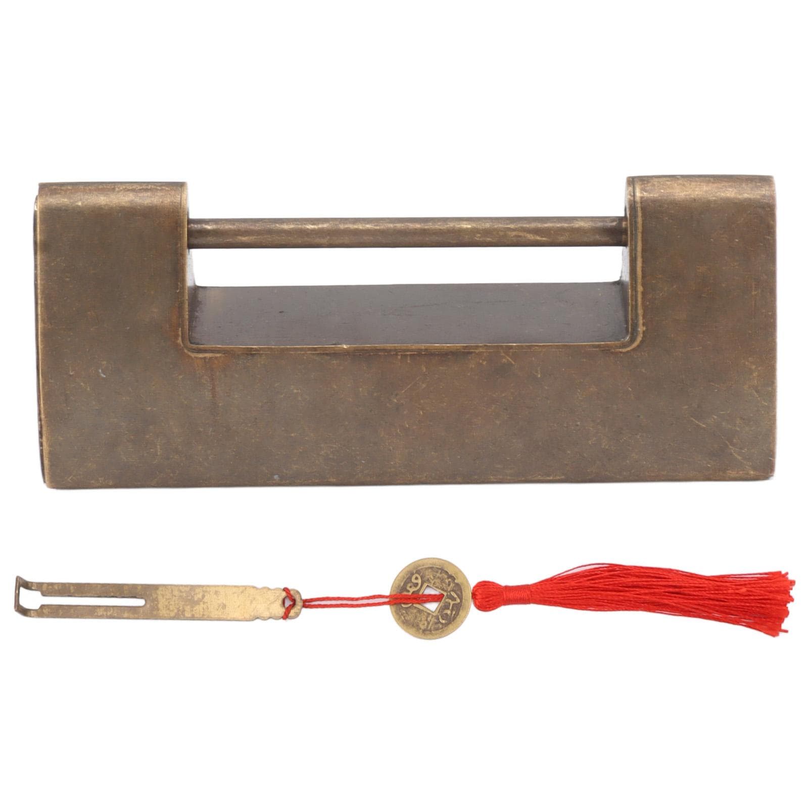 Spacing 4.4cm Decorative Vintage Lock Key Antique Brass Chinese Padlock for Small Wooden Box