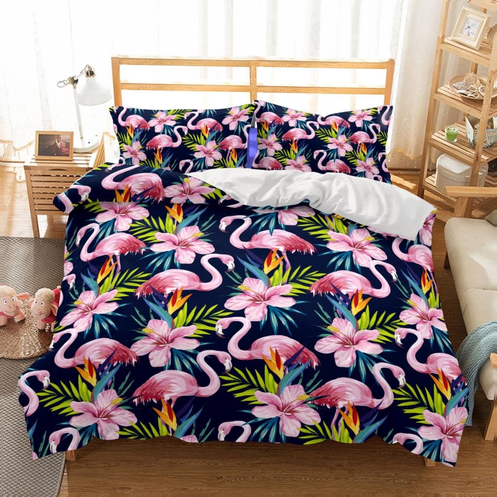 Pink flamingo Bedding Set Single Twin Full Queen King Size Flamingo Bed Set Aldult Kid Bedroom Duvetcover Sets 3D Anime 013 140x200cm 3pcs