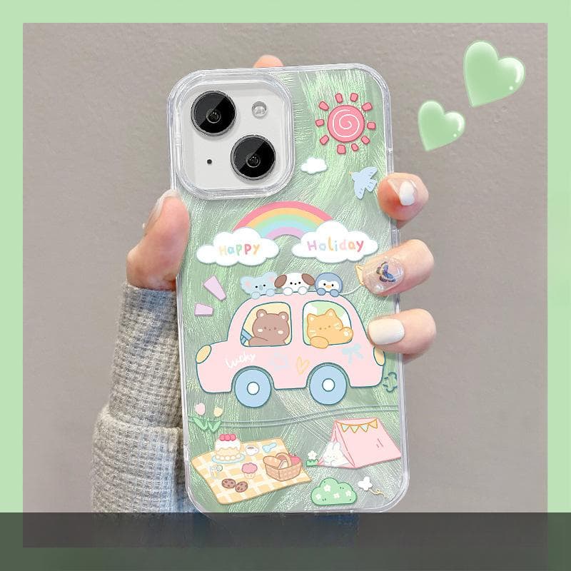 Suitable for Apple 15 Feather Yarn Mobile Phone Case Summer Iphone14 Graffiti Car Invisible Bracket 13pro Cute 7/8 iPhone SE (2nd Generation)