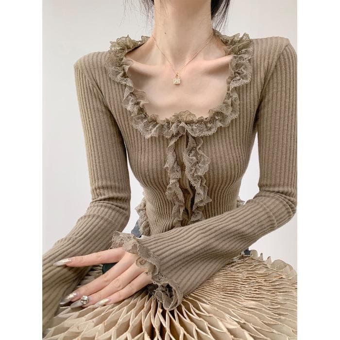 French Style Knitted Autumn and Winter Cardigan New Slim Fit Short Long-sleeved Sweater Tops Bottoming Shirt for Women One size