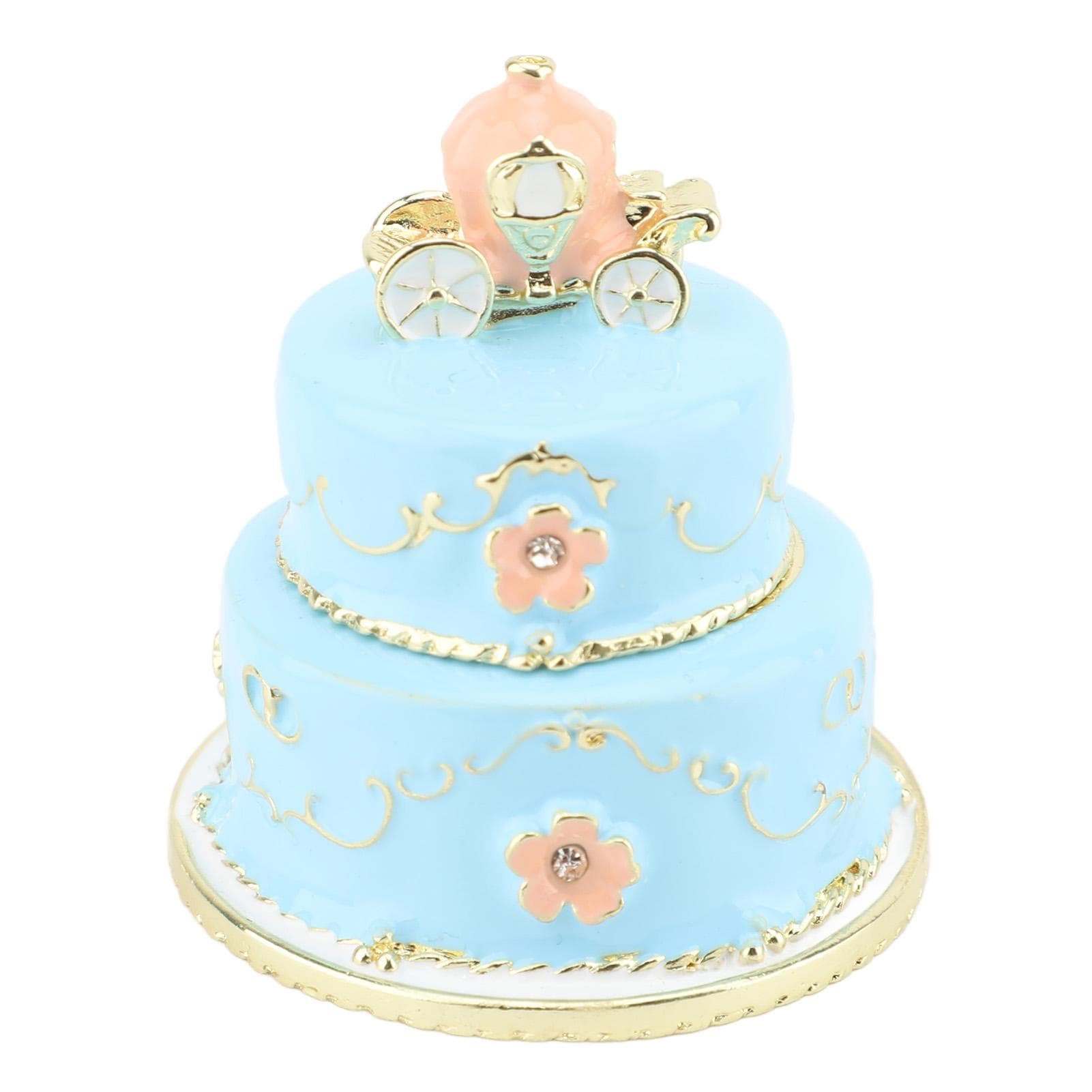 Cake Shaped Jewelry Box Hand Painted Cute Decorative Trinket Box Rings Necklaces Organizer Blue blue