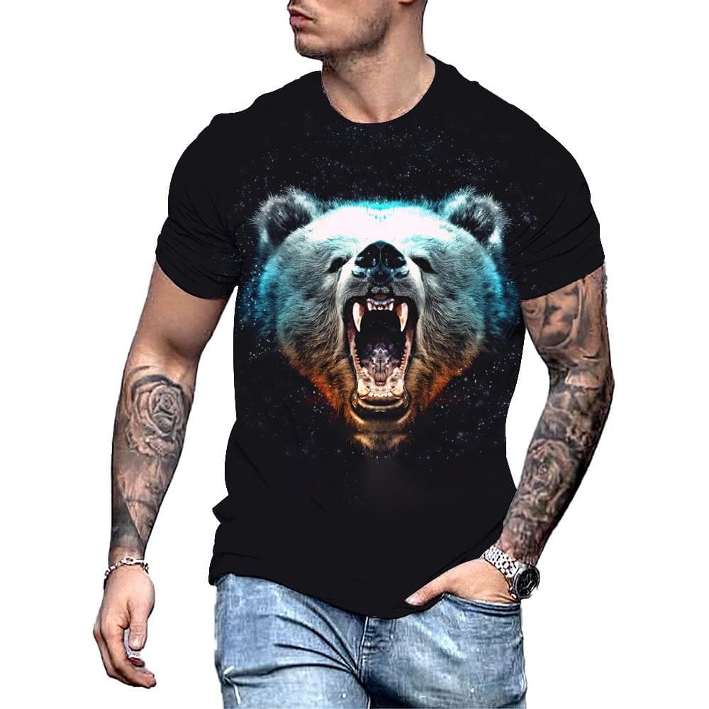 Big Bear 3D Print Summer Men's Round Neck T-shirt Casual Short Sleeve Oversized Pullover Fashion Streetwear Trend Men Clothing 2XL