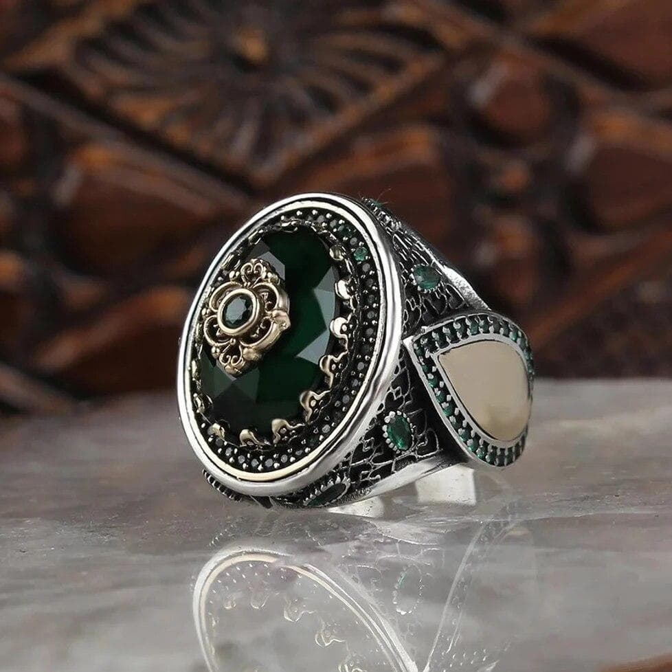 Retro Handmade Turkish Signet Rings For Men Ancient Silver Color Carved Scorpion Animal Rings Yellow Zircon Inlay Muslim Rings 11