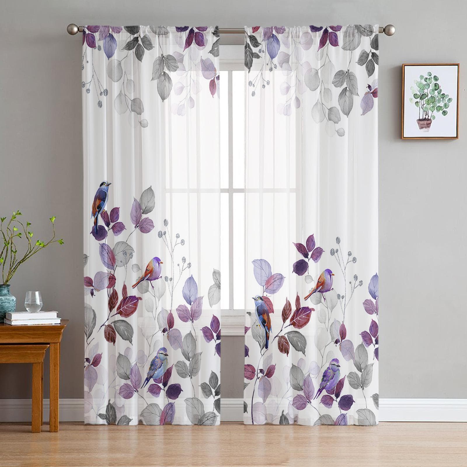 Leaf American Country Style Mockingbird Sheer Window Curtain Tulle Curtains for Livingroom Bedroom Hotel Home Decor Voile Drapes 135W x 114H(cm)