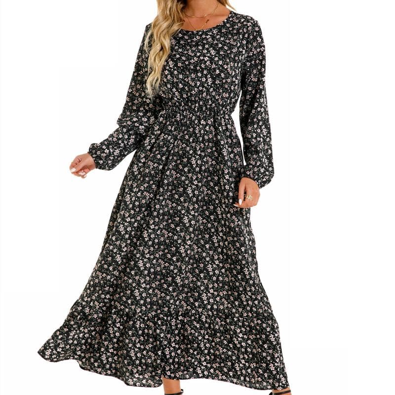 GMXIA Women's Fashion Summer Spring Floral Print Long Sleeve Casual Dresses S