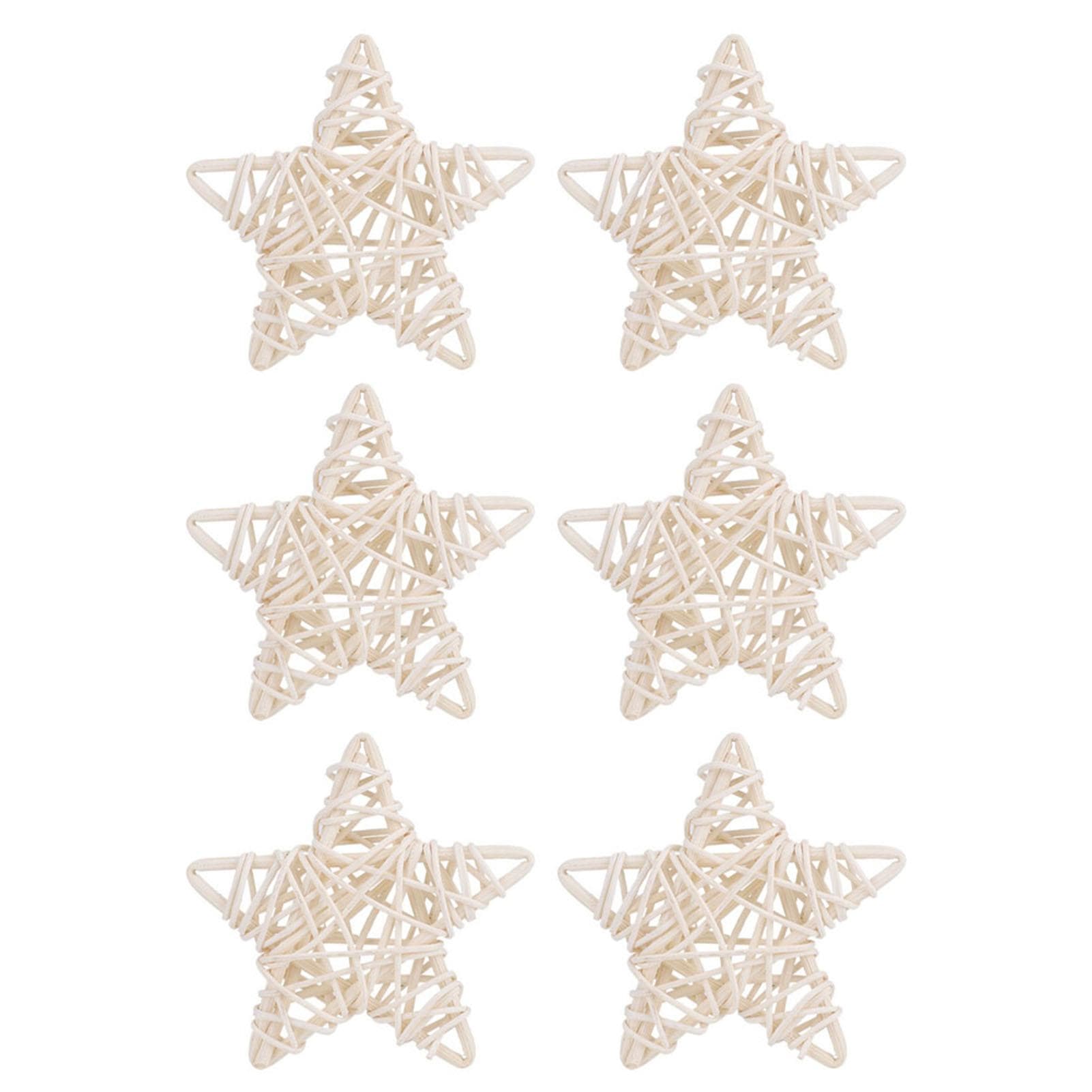 6Pcs DIY Crafts Natural Rattan Stars for Wedding Party Christmas Decoration(White) white
