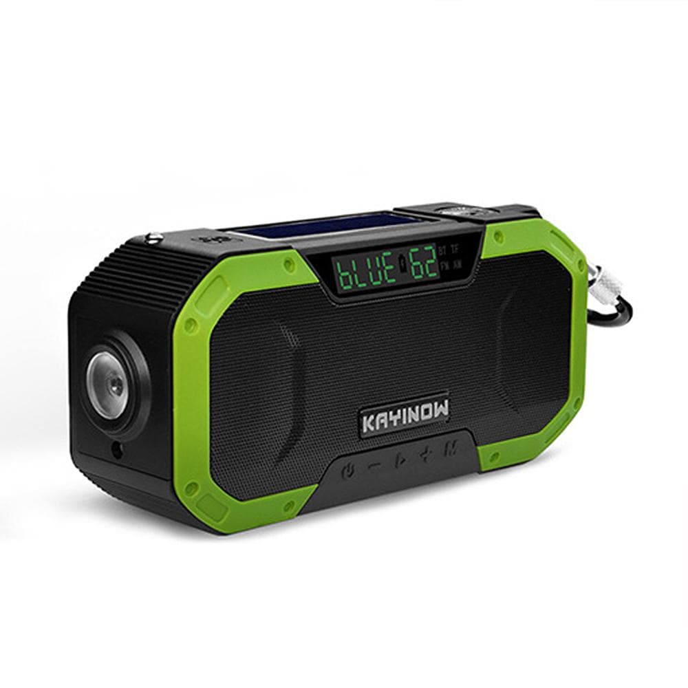 Portable Hand Crank Radio Multifunction IPX6 Waterproof Outdoor Emergency FM Radio BT Speaker with green