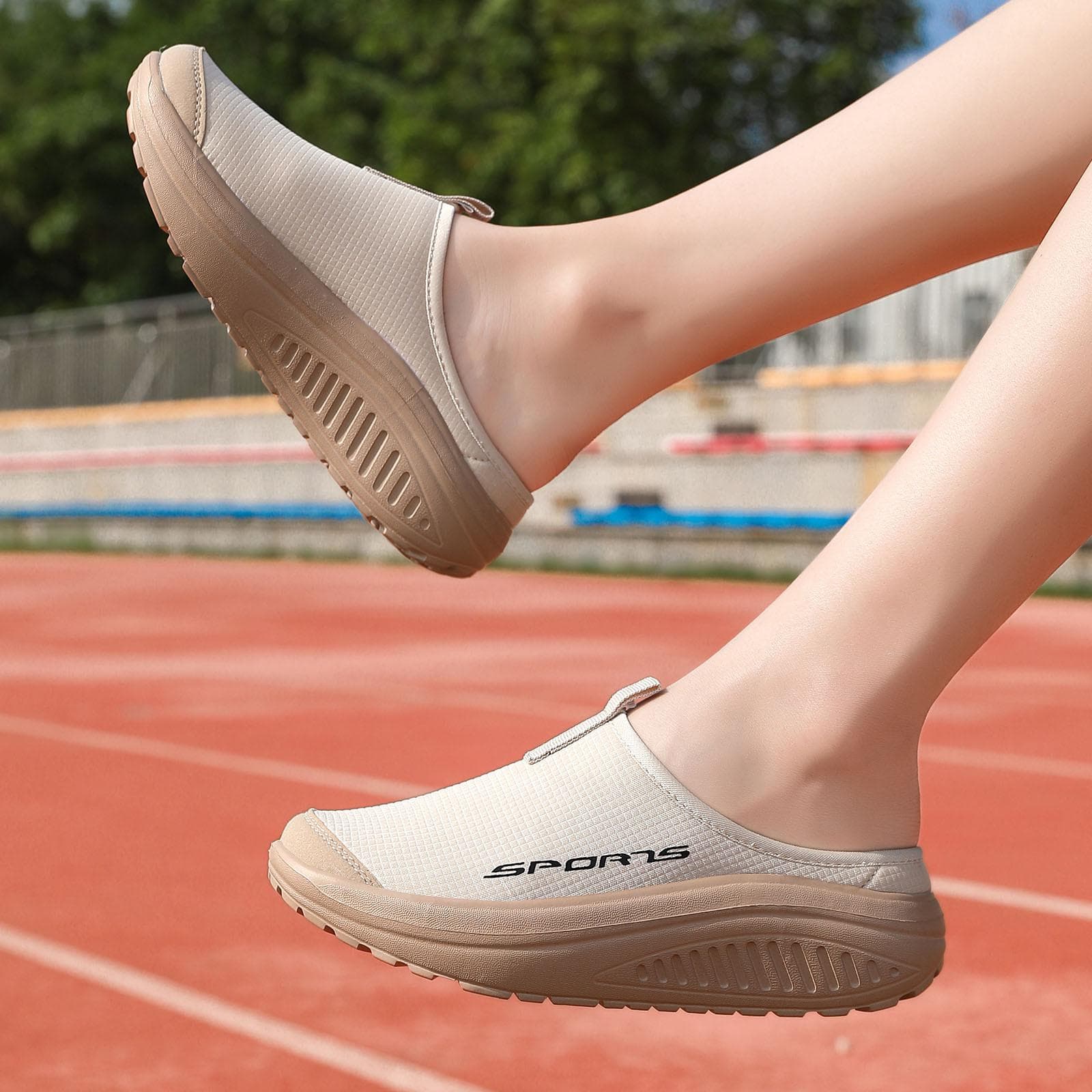 Women's Personality Half Slippers Fashion Casual Platform Light Comfortable Anti-slip Wear 36 khaki
