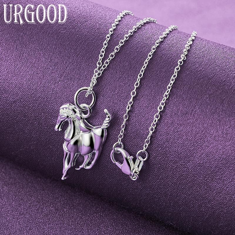 925 Pure Silver Smooth Horse Pendant Necklace Wedding Fashion Jewelry 45cm