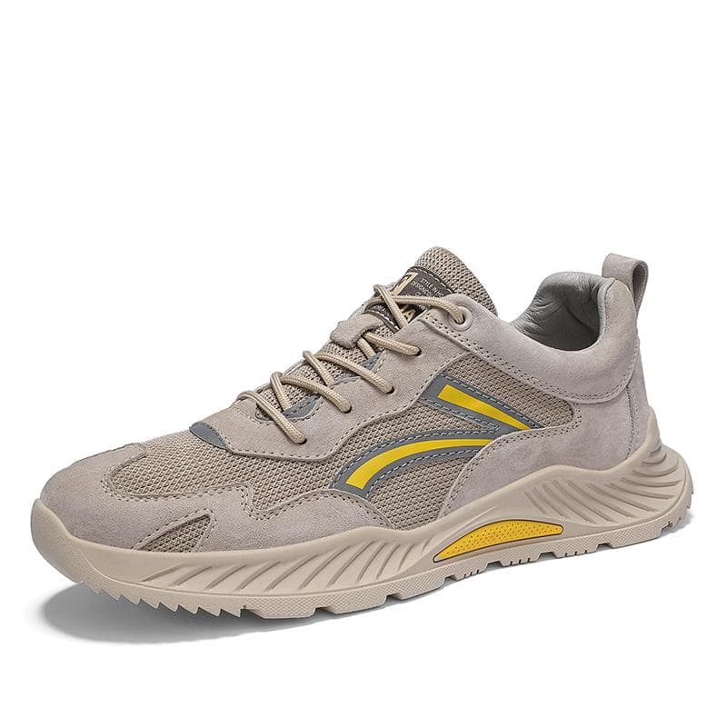 Casual Shoe Genuine Leather Breathable Comfortable Mesh Shoes High Quality Non-Slip Rubber Leisure Shoes Men Thick Sole Sneakers 43 sand