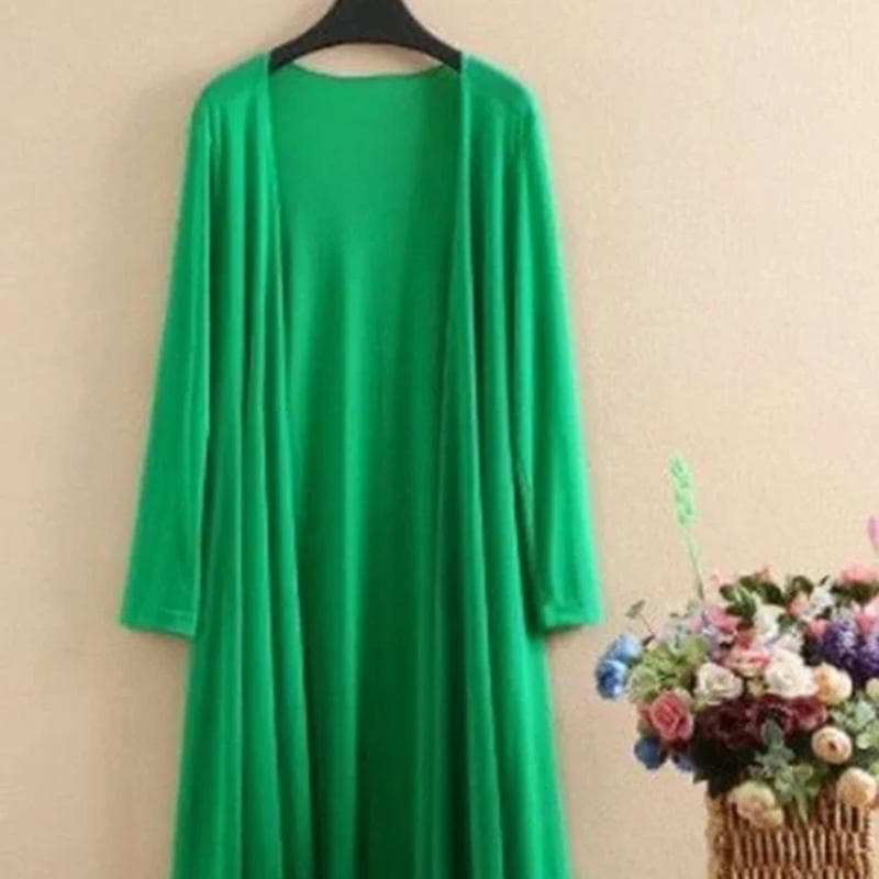 Spring Summer Women Long Cardigan Long Sleeve Sun Protection Clothing Loose Coat Jacket Shawl Outerwear M green