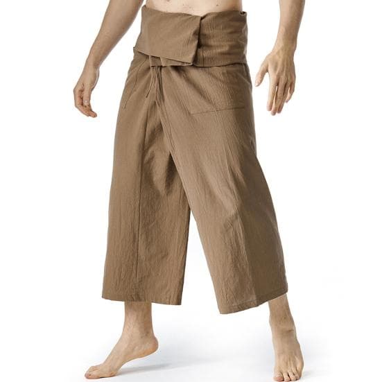 Thai Fisherman Pants Stylish Solid Color Flax Yoga Pants Loose Fitting Men Yoga Trousers Thai Fisherman Pants Daily Life coffee