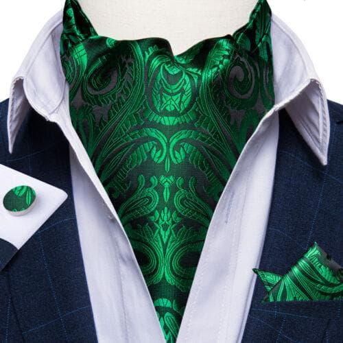 Mens Ascot Silk Cravat Blue Paisley Tie Handkerchief Cufflinks Set Formal Party LDAS2082