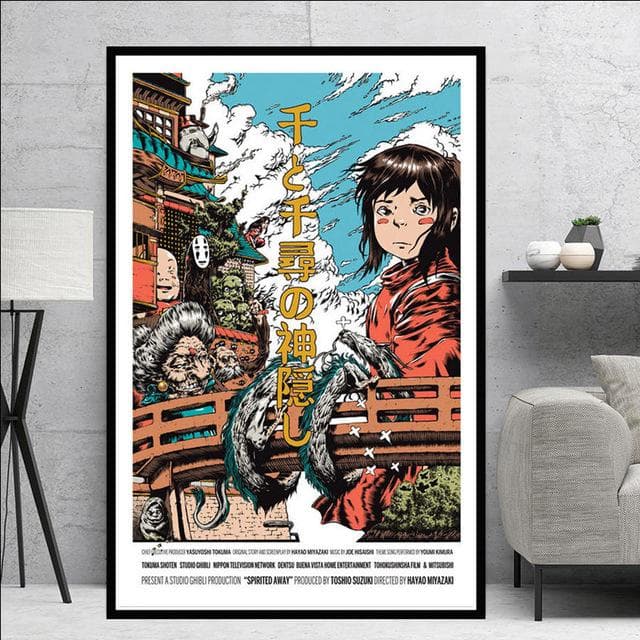 Spirited Away Movie Hayao Miyazaki Japan Anime Canvas Painting Poster Print Wall Art Pictures for Living Room Wall Decor Cuadros 60x90cm No Frame