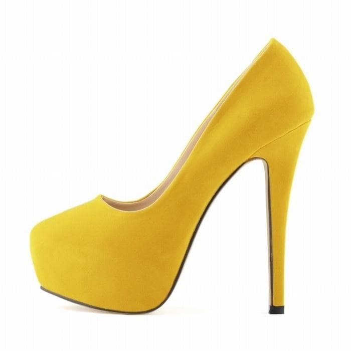 Big Size High Heels Cross-dresser Unisex Men's Hot Drag Queen Party Court Shoes Flock Concealed Pumps Platform Pointed Toe Plus SM Gay  Shoes 36 yellow
