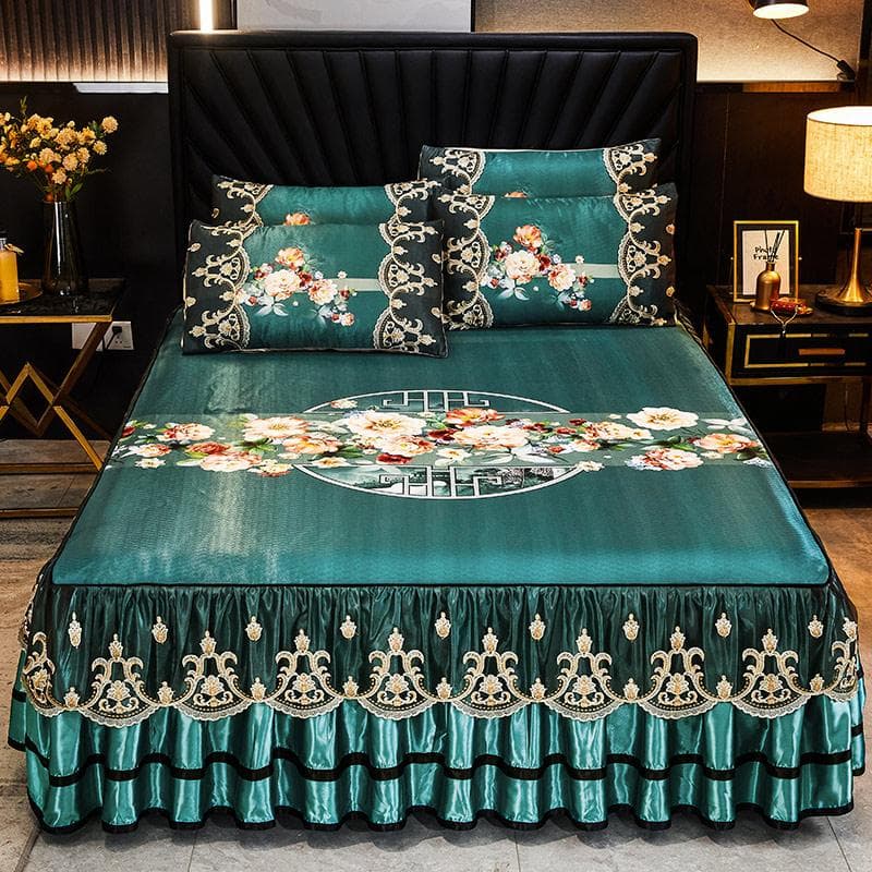 Luxury Lace Smooth Cool Summer Bedspread Thick Home Bed Skirt + Pillowcase Bed Sheets Embroidery European-style Bed Spreads 150x200cm 3pcs