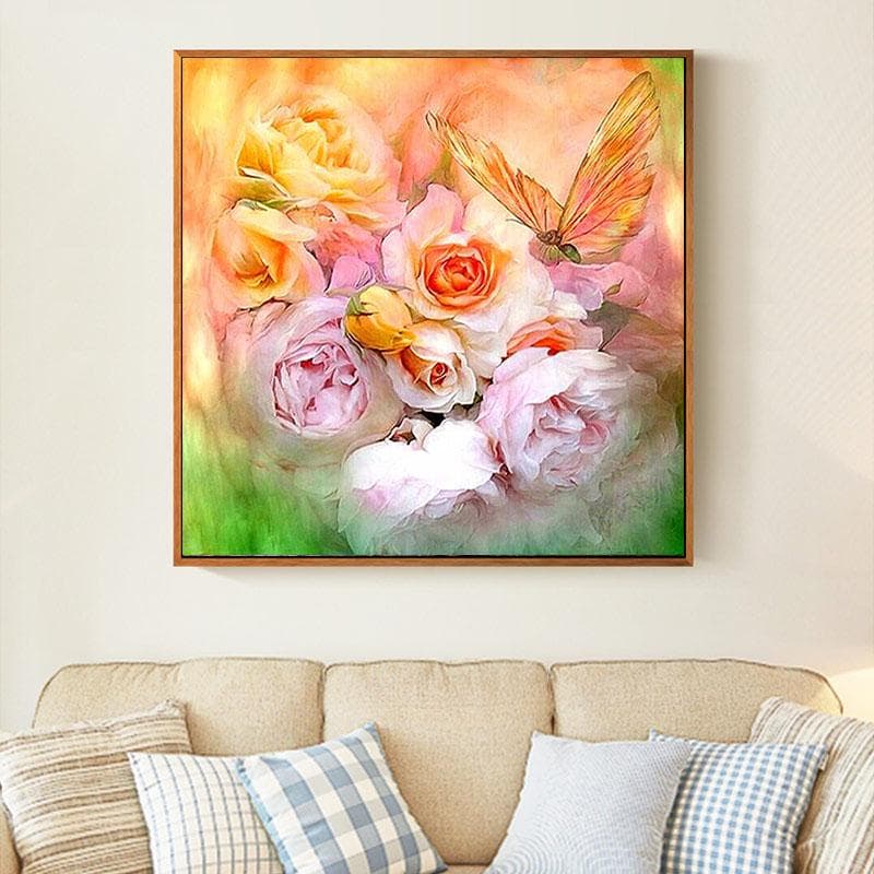 Diamond Embroidery Pink Roses & Butterfly Pattern Diamond Painting Picture Rhinestones Cross Stitch 30x30CM