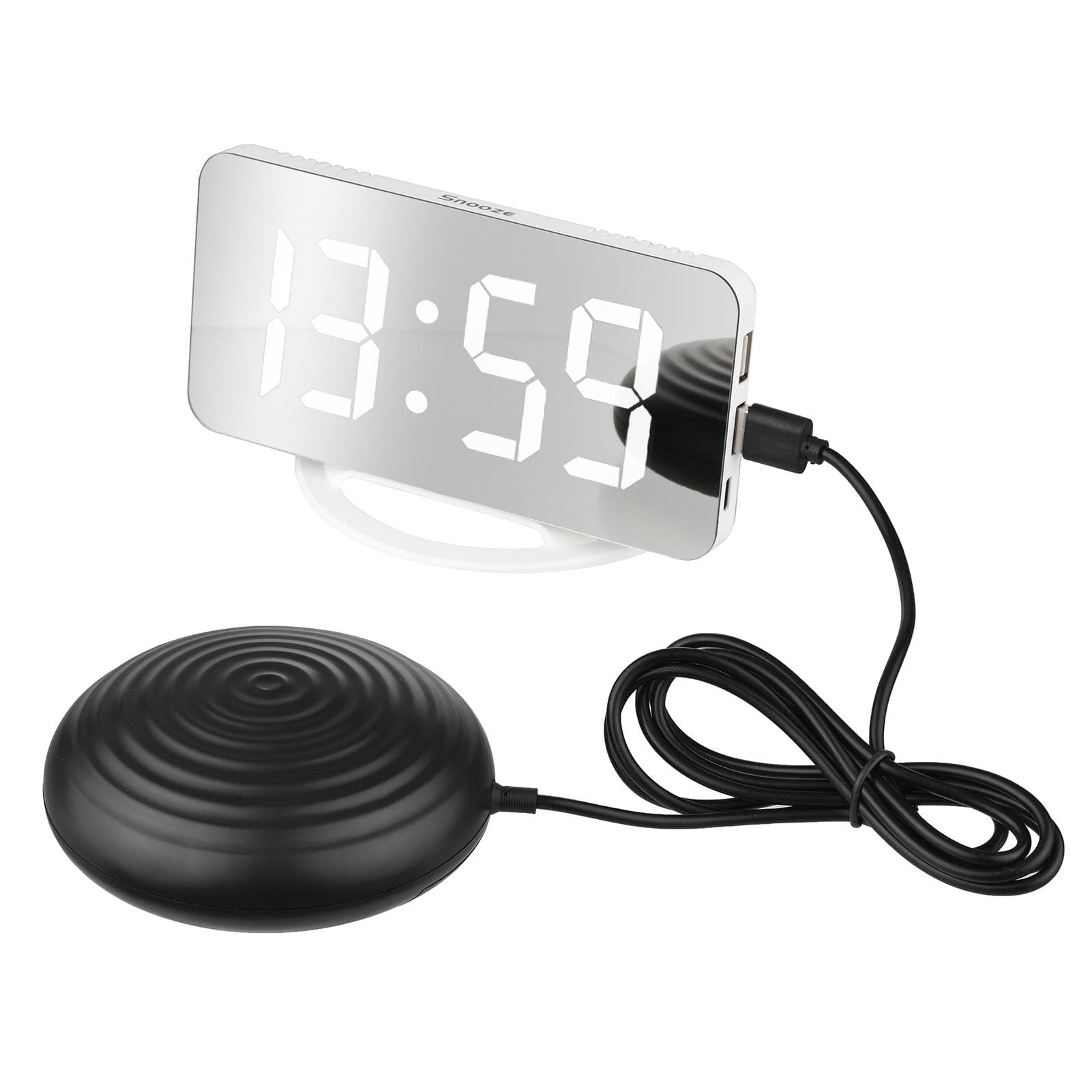 Vibrating Alarm Clock Digital Mirror Alarm Clock with Large Clear Screen Adjustable Brightness Dual white