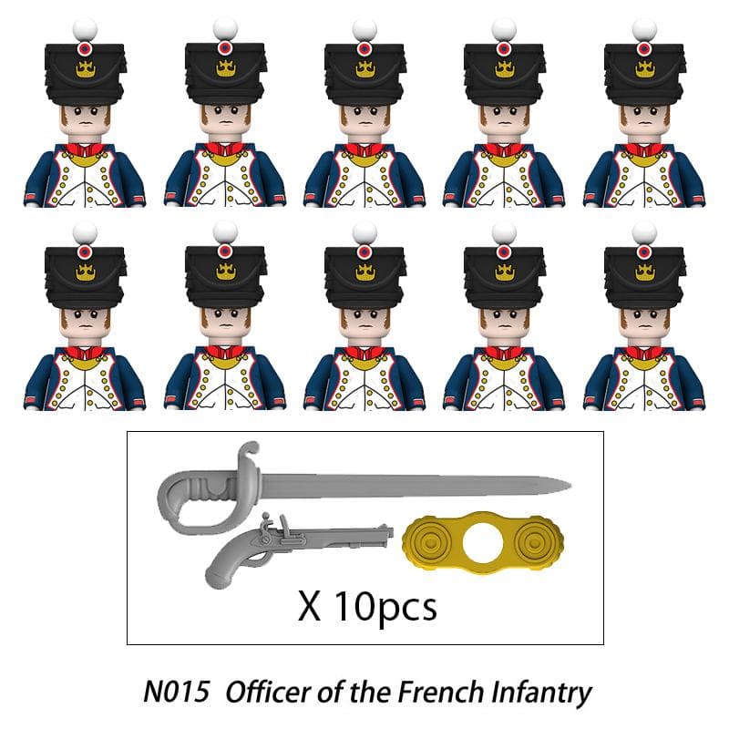 10pcs Napoleonic Wars Military Soldiers Building Blocks WW2 Mini Figures French British Fusilier Rifles Weapons Toys For Kids