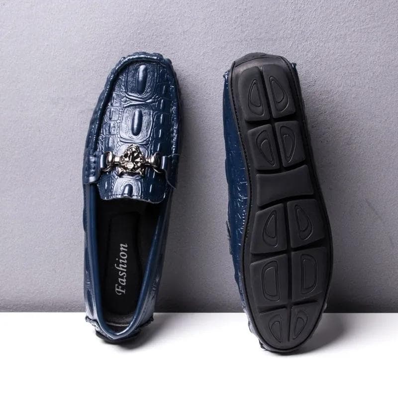 Shoes Men Loafers Leather Moccasin Crocodile Style Footwear Slip on Flat Driving Boat Shoes Classica 45 blue