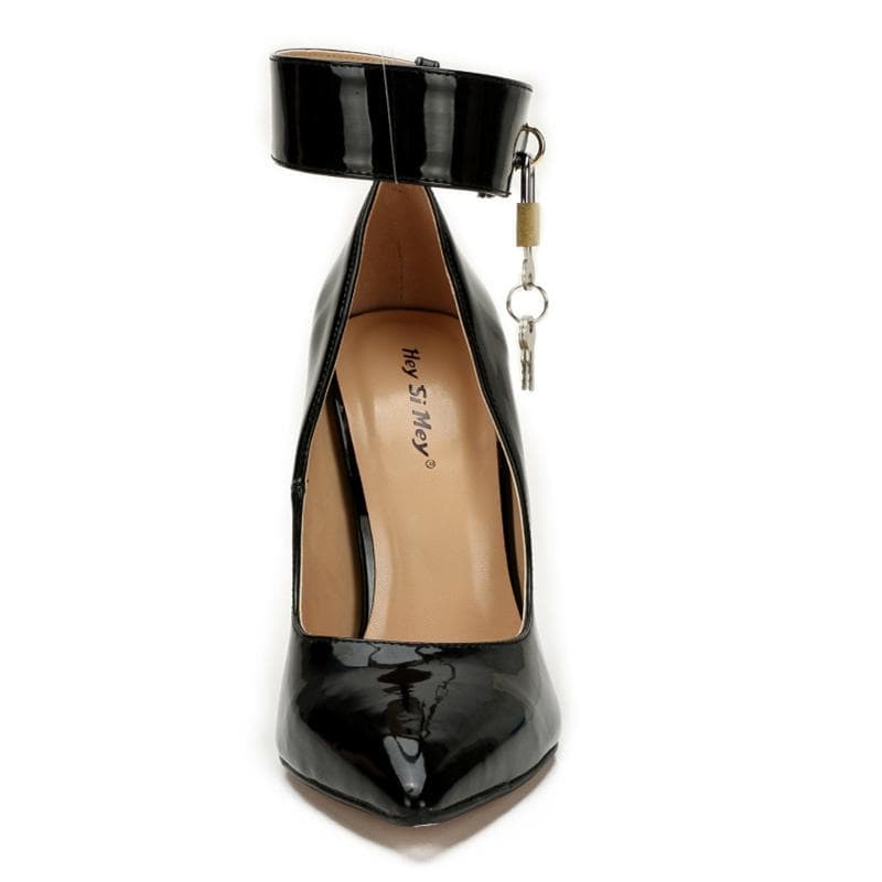 Sexy High Heels Pump Shoes Woman Fashion Ankle Strap Key Dec Luxury Designer Pointed Toe Black Red Women's Stiletto Heeled Shoes 43 black