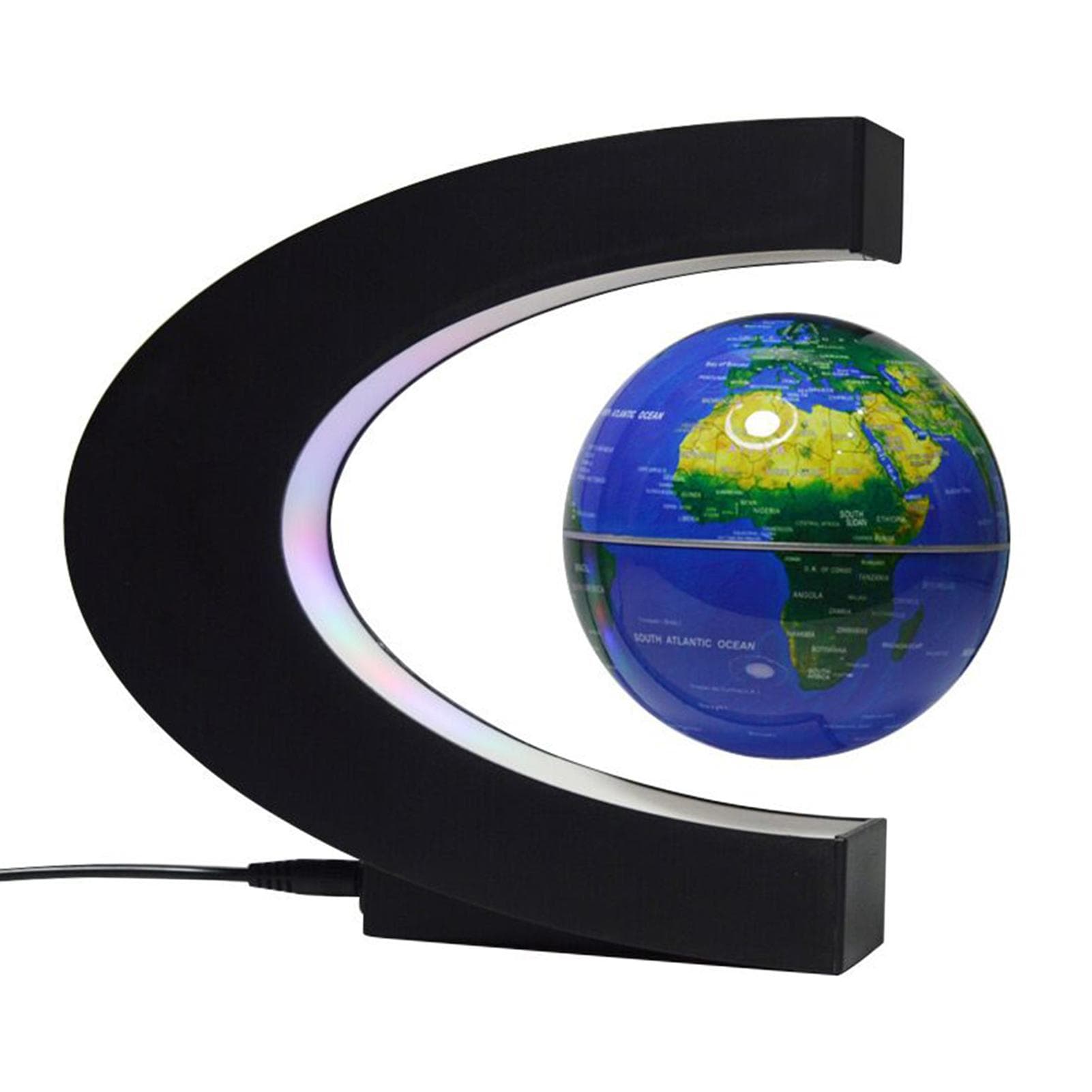 3 Inch Magnetic Levitation Floating Globe World Map Globe with C Shape Base LED Lights for Teaching EU Plug blue